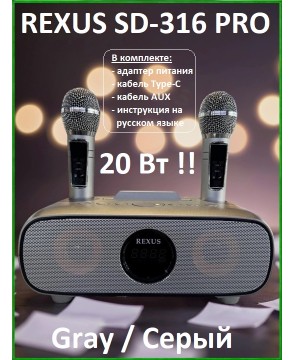REXUS SD-316 PRO (Gray) - домашняя караоке система, Line In/Out, Bluetooth, USB, AUX, аплодиcменты