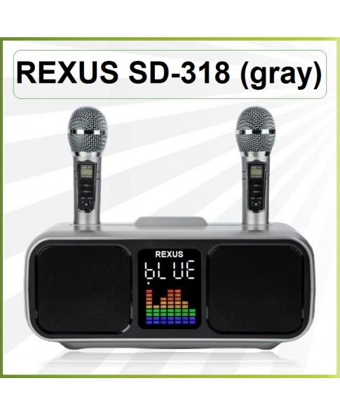 REXUS SD-318 (Gray) - беспроводная караоке система, 2 радиомикрофона, USB, Bluetooth, Optical, Coaxial