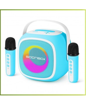 MADMIC SOONBOX 5200 (Blue) - домашняя караоке-система, 20 Вт, 2 радиомикрофона,  изменение голоса, Bluetooth, USB, AUX