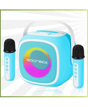 REXUS SOONBOX 5200 (Blue) - домашняя караоке-система, 20 Вт, 2 радиомикрофона,  изменение голоса, Bluetooth, USB, AUX