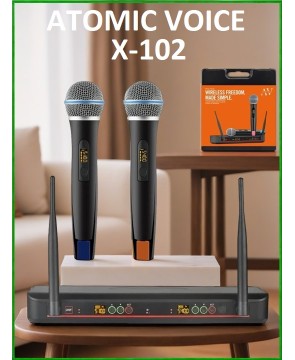 Atomic Voice X-102 - двухканальная UHF вокальная система, серия "PRO", кейс для хранения/переноски