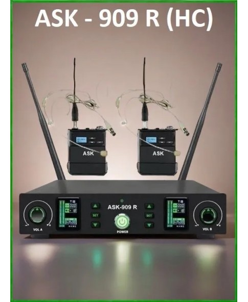 ASK 909 HS - профессиональная вокальная радиосистема, головные микрофоны, UHF, 100 метров прием, сменные частоты