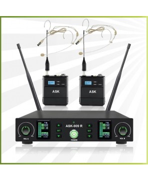 ASK 909 HS - профессиональная вокальная радиосистема, головные микрофоны, UHF, 100 метров прием, сменные частоты
