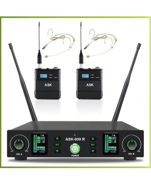 ASK 909R (HS) - профессиональная вокальная радиосистема, головные микрофоны, UHF, 100 метров прием, сменные частоты