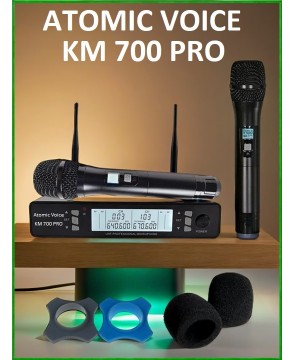 ATOMIC VOICE KM-700 PRO - беспроводная вокальная радиосистема, диапазон UHF, два ручных микрофона