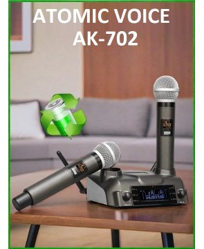 ATOMIC VOICE AK-702 - вокальная перезаряжаемая беспроводная радиосистема с двумя аккумуляторными микрофонами, Line In/Out