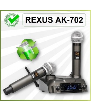 REXUS AK-702 - вокальная перезаряжаемая беспроводная радиосистема с двумя аккумуляторными микрофонами, Line In/Out