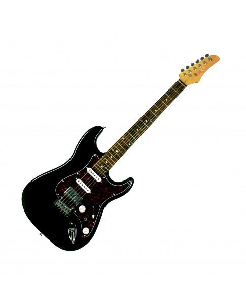REDHILL STM300/MBK - электрогитара, Stratocaster, 1V/2T/3P, S-S-H, ольха/клен+палисандр, цвет черный металлик