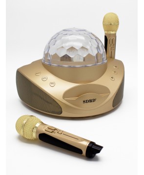SDRD SD-308 GOLD - bluetooth колонка-караоке с беспроводными микрофонами, LED световая активная полусфера, 20 Вт
